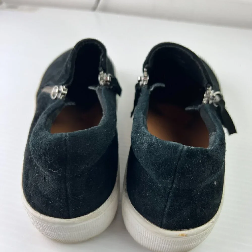 Steve Madden Glaammar Side Zip Slip-On Sneaker Size 8M Black Suede casual